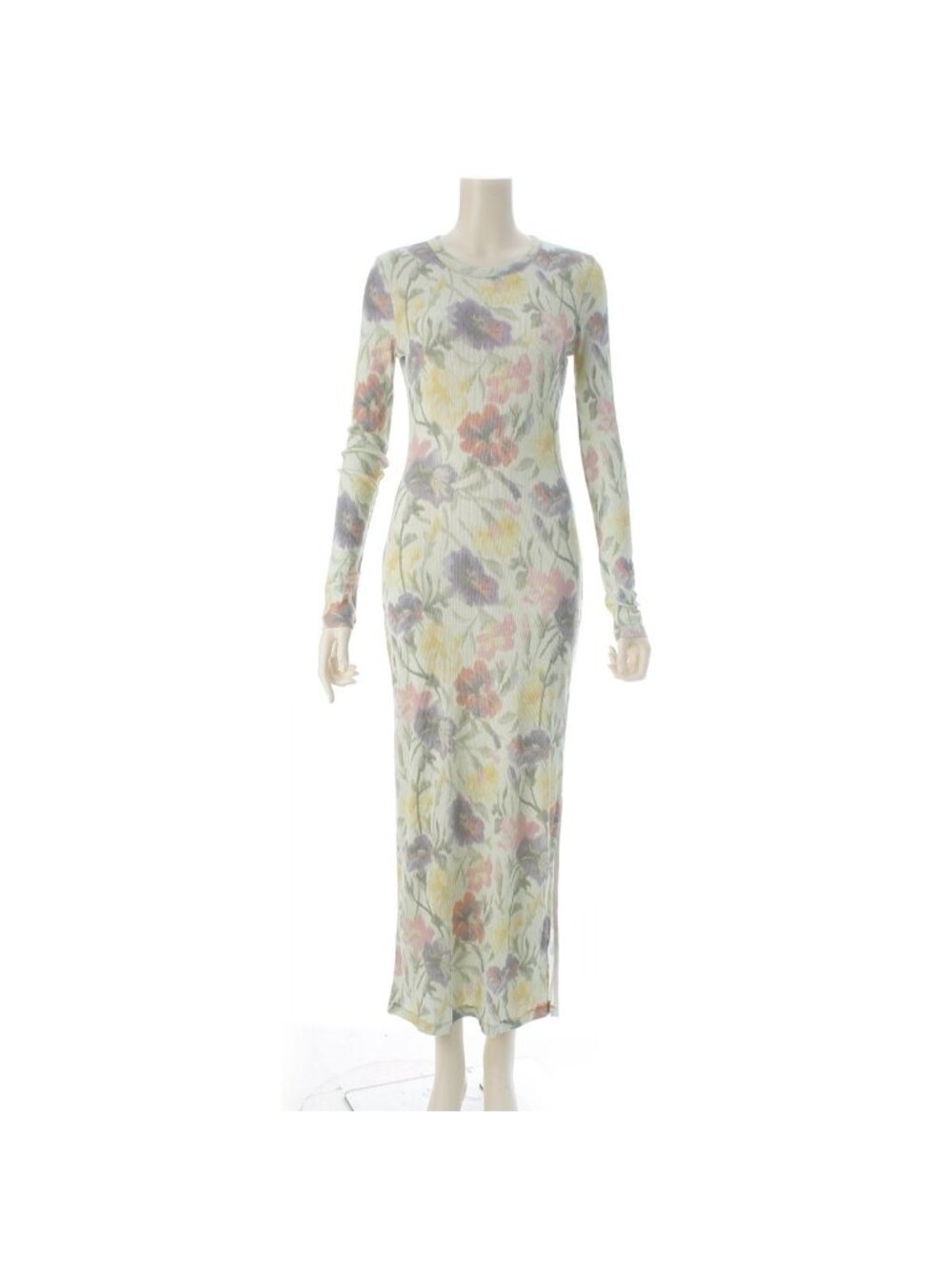 Loewe Anagram Embroidery Floral Long Sleeve Dress Green